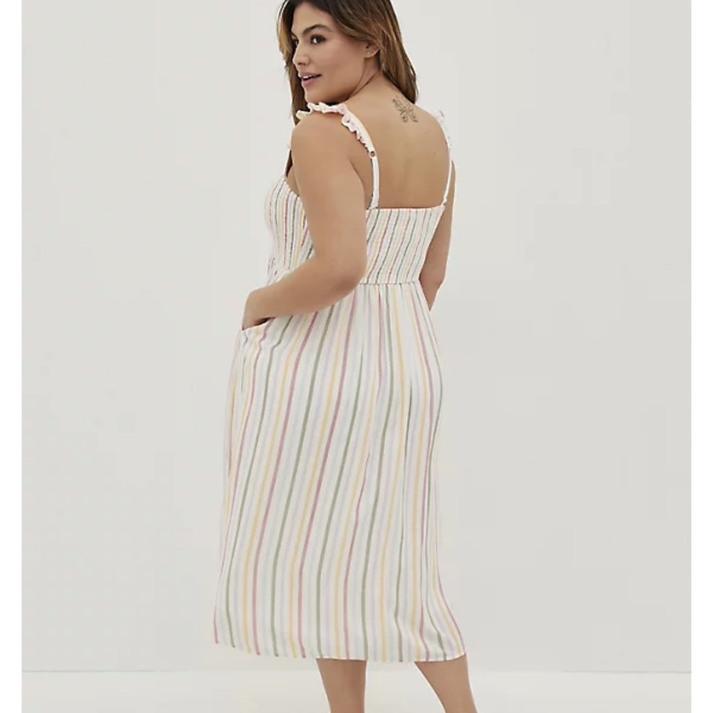 Torrid Challis Multi Stripe Ruffle Strap Midi Dress - Picture 4 of 4